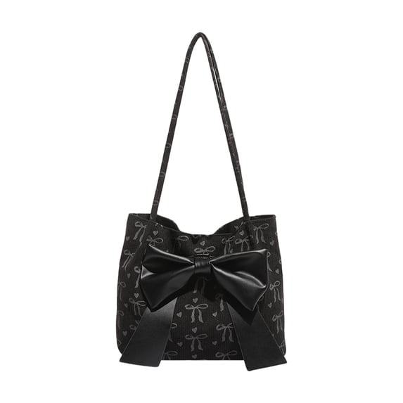 KOYPTL Bowknot Canvas Shoulder Bag for Women Big Capacity Tote Bag with Simply and Elegant Style Fashion Handbag for Work Lunch Beach Valentine's Day Birthday Holiday Trendy Gifts for Girls Women