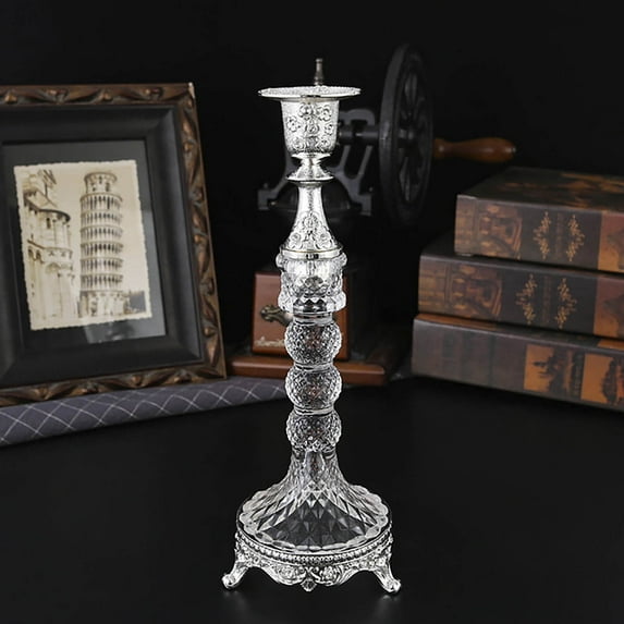 KOYPTL Candle Metal Candelabra,Retro Embossed Candle Holder for Taper Candles Photo Prop,Vintage Candle Stick for Wedding Party Bar Bedroom Home Christmas Church Halloween Centerpiece Decoration