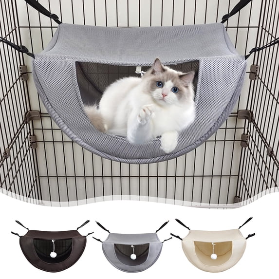 KOYPTL Cat Cage Hammock Hanging Pet Bed Double Layer Soft Plush Hanging Pet Comfortable Hammock Bed for Indoor Kitten Ferret Hamster Rabbit or Small Animals, 3 Color Gray