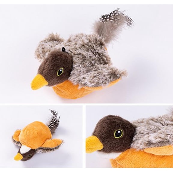 KOYPTL Cat Interactive Chirping Bird Stuffered Toy with Honker,Simulation Electric Sparrow Hunting Durable Pet Toy for Indoor Cats Dogs Soothing Sleeping Relaxing,Gift for Christmas Easter Birthday