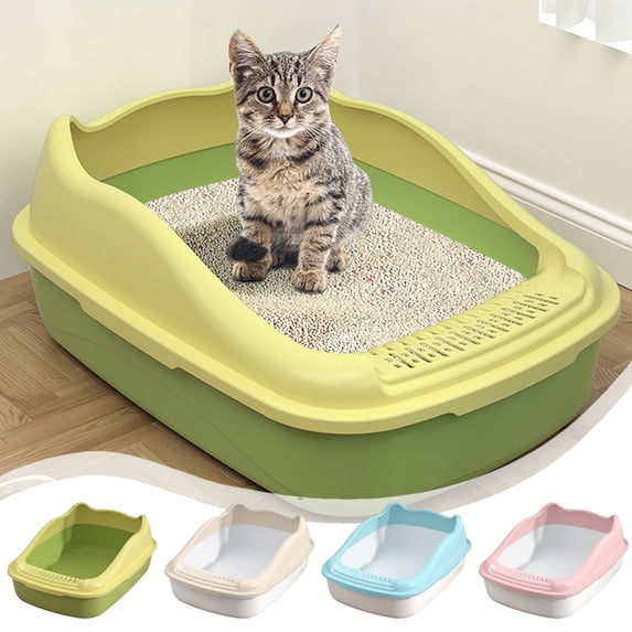KOYPTL Cat Litter Box for Kittens Open Litter Box with High Sides Detachable Small Pet Toilet Efficient Sifting Litter Box System for Cats(Extra Large)