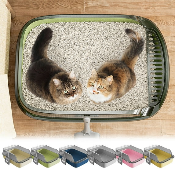KOYPTL Cat Litter Box with Scoop Large Semi-Closed Litter Box with Lid High-Walled Design Splashproof Pet Supplies Thickened Sturdy Easy to Clean