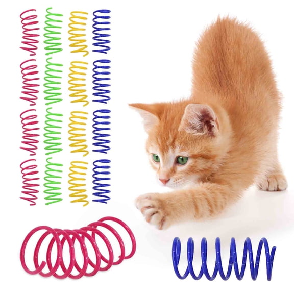 KOYPTL Cat Spring Toys 16pcs,Playful Coils for Kittens Cats Puppy,Plastic for Swatting,Biting,Hunting,Active Healthy Play,Colorful Spirals Interactive Pet Teaser Toys for Fun Playtime Home Decoration