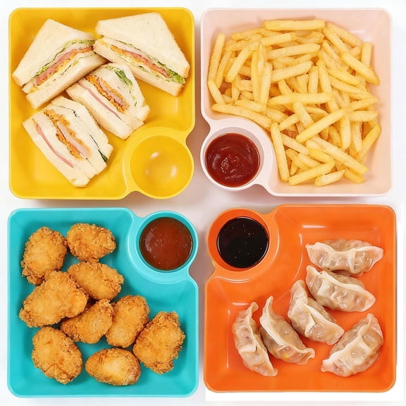 KOYPTL Chips and Salad Serving Dish Plates Set of 4,Veggie Platter Dipping Serving Trays with Sauce Rack for Buffet Family Holiday Party Appetizer Sushi Taco Salsa Charcuterie Barbecue Plate Reusable