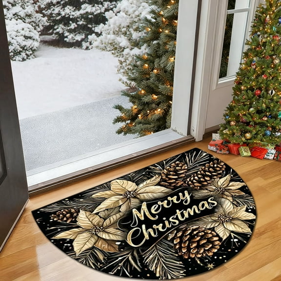 KOYPTL Christmas Ambient Half Round Doormat-24 x 16 In,Washable Semicircle Area Rug,Nonslip Absorbent Durable Half Moon Rug for Indoor Bathroom Kitchen Living Room Fireplace Hearth Floor Entryway Mat