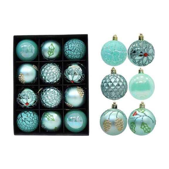 KOYPTL Christmas Ball Ornaments Set With Strings,12pcs 6cm Size Baubles,Shatterproof Plastic Christmas Bulbs,Hanging Decorations For Xmas Tree Holiday Wedding Party(Mint Green)