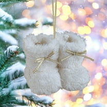 KOYPTL Christmas Boots Ornaments,Glittering Fur Christmas Boots Hanging Decorations with Bows,Christmas Tree Pendant Crafts for Holiday Xmas Tree Party Birthday Decor (White)