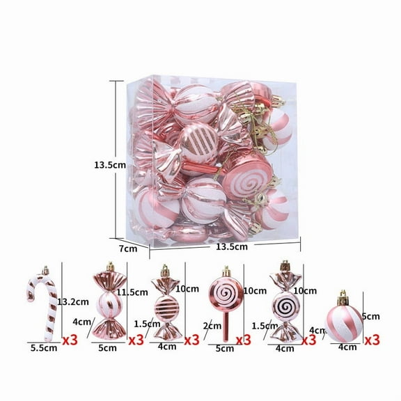 KOYPTL Christmas Candy Balls Ornament Set 18 Pcs Delicated Peppermint Candy Cane Decorations Plastic Shatterproof Christmas Hanging Ornament for Xmas Tree Home Decor