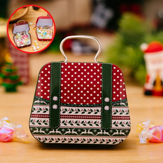 KOYPTL Christmas Candy Containers Mini Suitcase Holiday Cookie Totes Colorful Tinplate Box for Christmas Table Decorations Small Portable Food Containers for Festive Party Snacks Easy to Clean