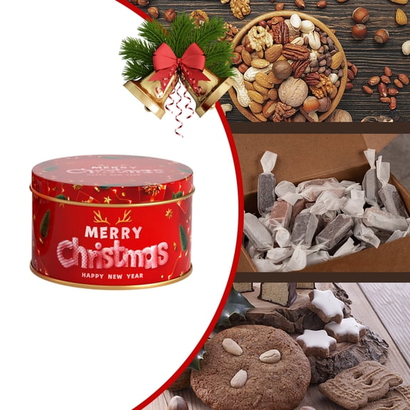 KOYPTL Christmas Candy Storage Tins Round Cookie Tins with Lids for Gift Giving Metal Christmas Storage Boxes for Snacks Cookies Chocolate Gift Wrapping Holiday Party Supplies Xmas Gifts