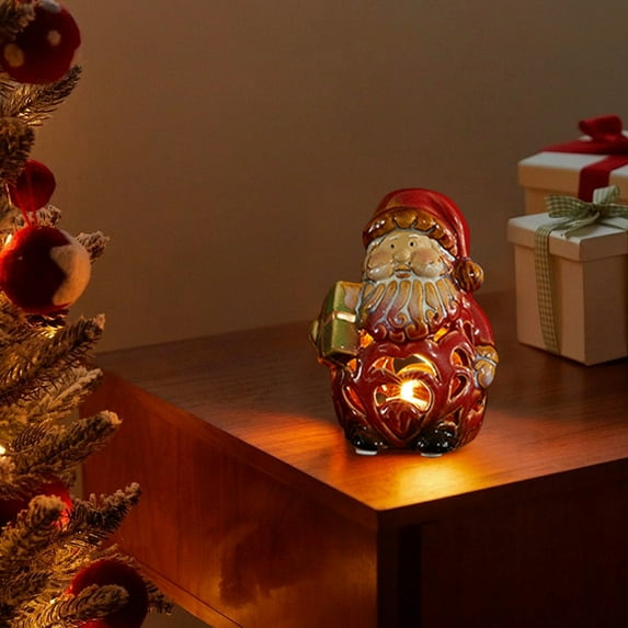 KOYPTL Christmas Ceramic Light with Lampshade,Electronic Colorful Elderly Shaped Tea Candle Holders Lamp,Flameless Night Light Decoration for Fireplace Bedside Desktop Christmas Thanksgiving Ornament