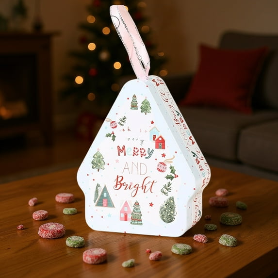 KOYPTL Christmas Cookie Tins with Lids Christmas Tree Shape Metal Cookie Containers Xmas Candy Storage Boxes for Storing Chocolate Biscuits Xmas Gifts Holiday Treat Birthday Party Supplies