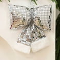 thumbnail image 1 of KOYPTL Christmas Decorations 11*12 Inch Large Fabric Sequined Christmas Bow for Christmas Tree Glitter Silver Christmas Hanging Ornament Home Decor for Wreath Garland Gift Wrapping Wedding Party, 1 of 4