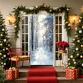 thumbnail image 1 of KOYPTL Christmas Door Cover,Blue Winter Forest Scene Printed Hanging Door Banner,Christmas Decorations Hanging Banner for Winter Party Holiday Xmas Eve Porch House Home Outdoor Decor 71 x 35 Inch, 1 of 6
