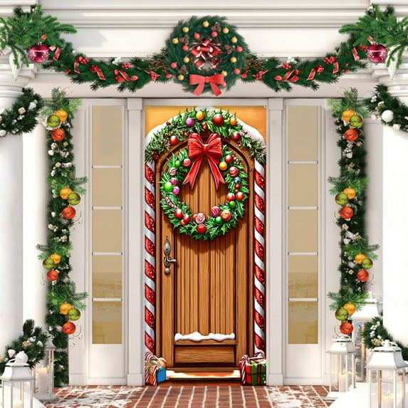 KOYPTL Christmas Door Cover,Christmas Gingerbread House Party Decorations,Welcome Porch Sign Hanging Banner for Winter Party Supplies Indoor Outdoor Christmas Decorations 82 x 35 Inch