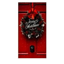 KOYPTL Christmas Door Cover Decorations-35x79 in,Red Width Curtain Front Door Backdrop Banner Simulation Wreath Christmas Hanging Cover Ornament for Indoor Outdoor Party Winter Holiday