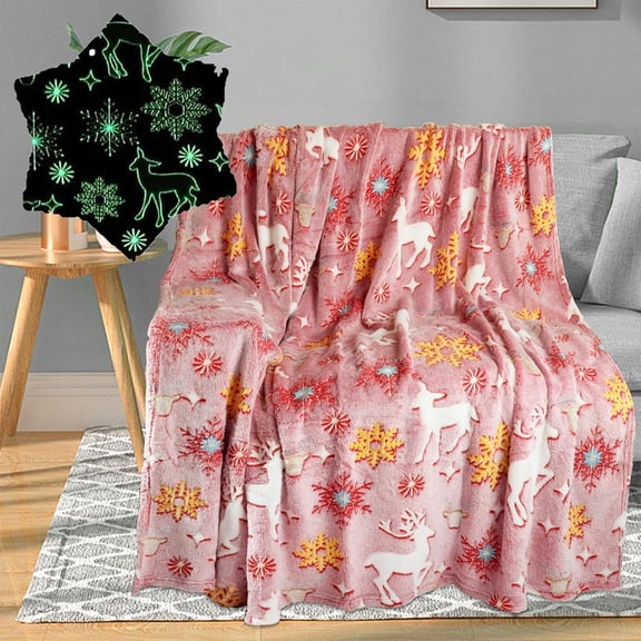 KOYPTL Christmas Flannel Throw Blanket,Soft Luminous Blankets for Couch Bed Chair Lounging Travel Sofa Holiday Winter & Home Decoration,Cozy Warm Xmas Reindeer Rug Gifts for Kids Women Girls Birthday