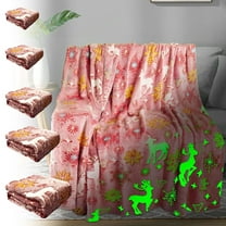 KOYPTL Christmas Flannel Throw Blanket,Soft Luminous Pink Blanket for Couch Bed Chair Lounging Travel Holiday Winter & Home Decoration,Cozy Warm Christmas Reindeer Blankets Gifts for Kids Women Girls