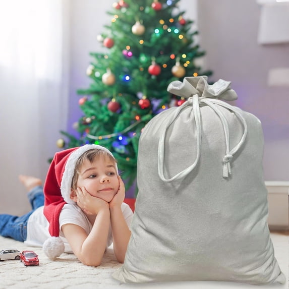 KOYPTL Christmas Gift Bags with Drawstrings,Large Reusable Xmas Present Bags Fabric Cloth Sacks for Halloween Christmas Thanksgiving Party Stocking Storage(White)