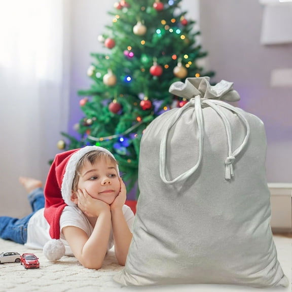 KOYPTL Christmas Gift Bags with Drawstrings,Large Reusable Xmas Present Bags Fabric Cloth Sacks for Halloween Christmas Thanksgiving Party Stocking Storage(White)