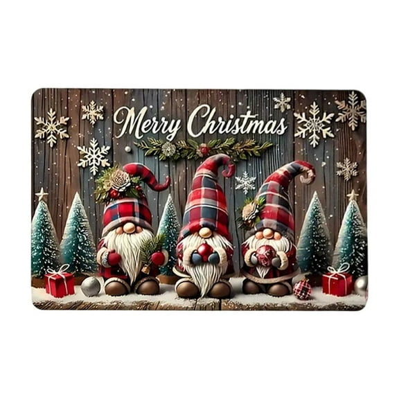 KOYPTL Christmas Gnome Welcome Front Door Mat-24 x 16 Inch,Non Skid Cushioned Ambient Door Carpet,Washable Dirtproof Comfort Standing Rug for Winter Holiday Decor Kitchen Porch Entrance Floor Outdoor