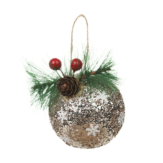 KOYPTL Christmas Ornament Ball,2.95x5.12 Inch Red Sequin Shatterproof Plastic Christmastree Hanging Balls With Pine Cones And Greenery,Festive Balls Decorations For Home Indoor Outdoor Holiday Decor