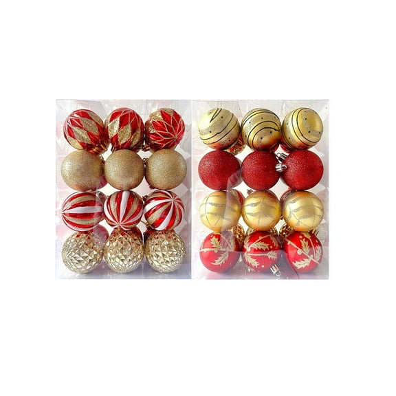 KOYPTL Christmas Ornaments Set,2.36 Inch Shatterproof Plastic Balls Baubles Decor,Hanging Bulbs for Xmas Tree Decorations Party with String,16 Pack,Red&Gold Christmas Decorations Home