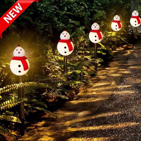 KOYPTL Christmas Pathway String Lights Outdoor,Waterproof Ground Plug Lights with Christmas Snowman Candy Shaped,for Christmas Decorations Holiday Party Backyard Sidewalk Garden Patio Ornaments(5 ct)