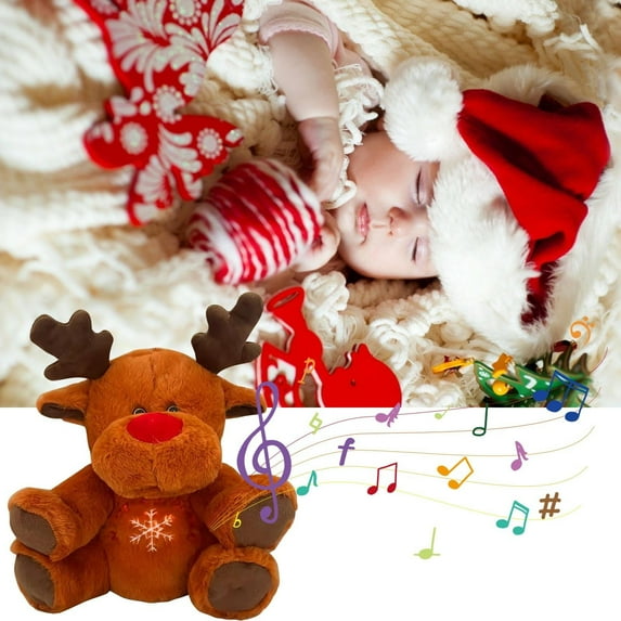 KOYPTL Christmas Plush Elk Toy with Lighting Heart for Kids Toddlers 1 2 3 4+ Years Old,Reindeer Stuffed Doll Soft Toy Sleeping, Comforting Baby for Christmas Birthday Gifts