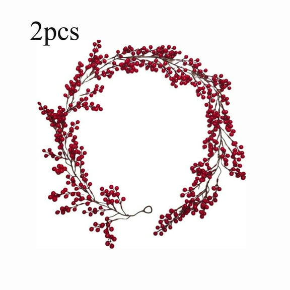 KOYPTL Christmas Red Berry Garland Set of 2,6Ft Artificial Red and Burgundy Berry Christmas Garland for Mantle Indoor Outdoor Fireplace Christmas Decoration for Winter Holiday New Year Home Decor