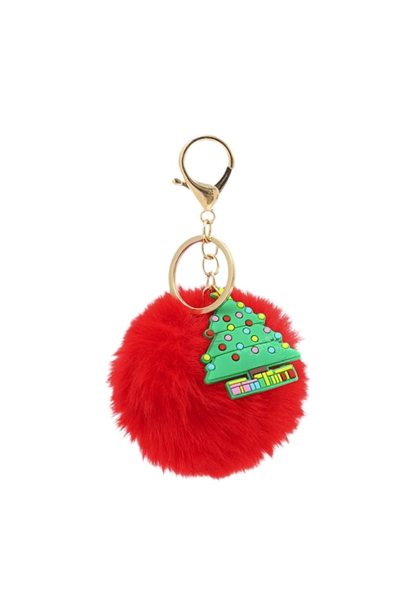 Christmas Red Fuzzy Keychain with Xmas Tree for Handbag Backpack Purse,Stuffed Ball Toys Key Ring for Kids Adults,Gift for Desktop Decoration Pendant Christmas Stocking Stuffers Birthday