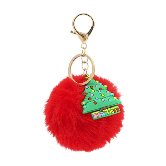 KOYPTL Christmas Red Fuzzy Keychain with Xmas Tree for Handbag Backpack Purse,Stuffed Ball Toys Key Ring for Kids Adults,Gift for Desktop Decoration Pendant Christmas Stocking Stuffers Birthday