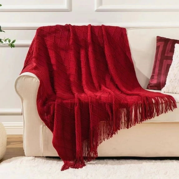 KOYPTL Christmas Red Knitted Blanket,Homestay Bed Flag Leisure Blankets for Home Sofa Chair Bed Decorations,Soft Shawl Nap Textile Thread Blanket Gift for Kids Adults Xmas Winter Holiday-67 x 51 in