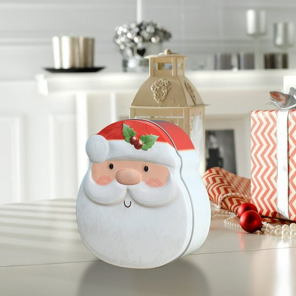 KOYPTL Christmas Snack Storage Box,Holiday Gift Decoration,Metal Santa Claus Snowman Penguin Chocolate Storage Can,Christmas Tree Shaped Multicolor Metal Container for Festive Treats