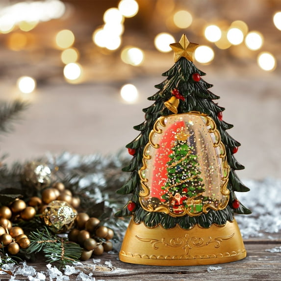KOYPTL Christmas Snow Globe Lantern with Light & Music,Battery Operated Glittering Water Snow Globe Christmas Table Decorations Indoor,Perfect for Boys Girls Christmas Gift Christmas Tree Night Light