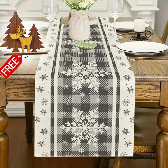 KOYPTL Christmas Table Runner White and Black Buffalo Check Plaid Snowflakes Christmas Runner 72 Inches Long Waterproofs Durable,Christmas Decorations for Xmas Holiday Kitchen Dining Party Home Decor