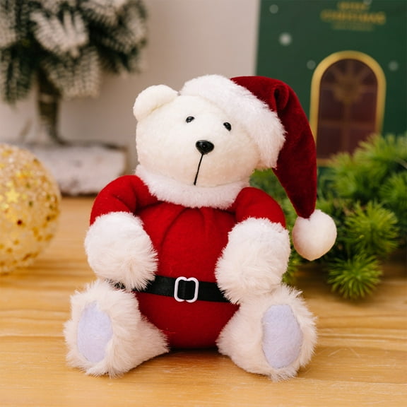 KOYPTL Christmas Teddy Bear Curly Bear for Kids Adults,Red Cloth Cuddly Toy White Bear Hand Companion Bedroom Desktop Sofa Decoration Gift for Couple Lovers Christmas Stocking Stuffers Birthday