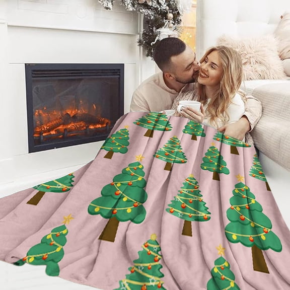 KOYPTL Christmas Throw Blanket-Double Lambswool,Flannel Forest Shawl Blankets for Sofa Bed Chair Lounging Office Holiday Winter Home Ornament,Soft Xmas Tree Festive Cover Fleece Rug Gift Kids Adults