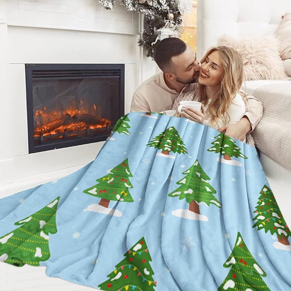KOYPTL Christmas Throw Blanket-Double Lambswool,Flannel Forest Shawl Blankets for Sofa Bed Chair Lounging Office Holiday Winter Home Ornament,Soft Xmas Tree Festive Cover Fleece Rug Gift Kids Adults