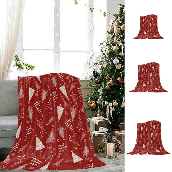 KOYPTL Christmas Throw Blanket for Holiday Winter,Red Xmas Tree Printed Flannel Shawl Blankets for Sofa Bed Chair Office Living Room Home Decorations,Soft Festive Cover Nap Rug Gifts for Kids Adults