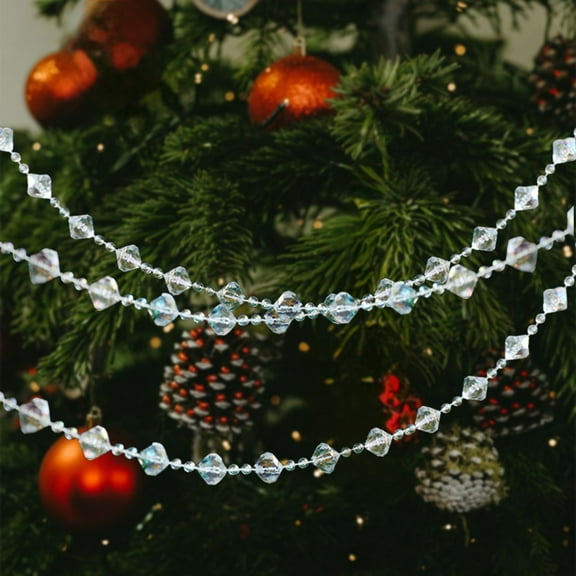 KOYPTL Christmas Tree Bead Decorations,200 Inch Clear String Beads Plastic Bead Chain for Xmas Tree Crystal Christmas Garland for Party Wedding Window Door Indoor Home Decor Crafts