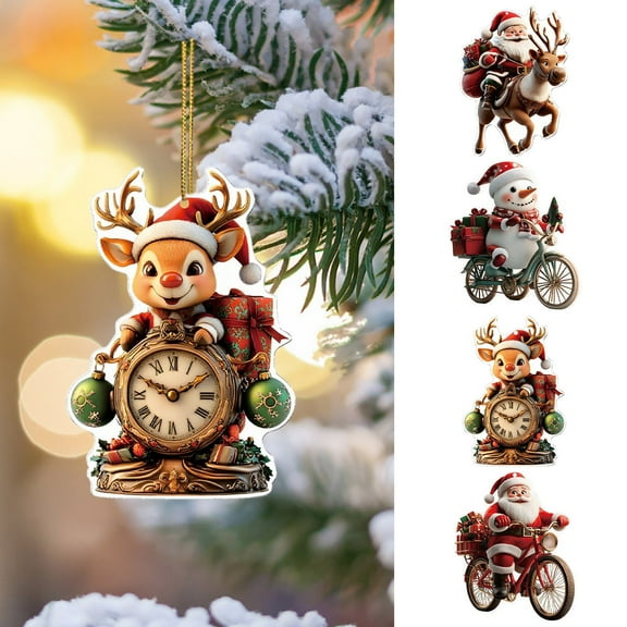 KOYPTL Christmas Tree Decorations,4 Pcs Christmas Ornament Set,Cute Acrylic Santa Hanging Pendants for Holiday Party Indoor Home Xmas Tree Christmas Decorations,Gift for Friends