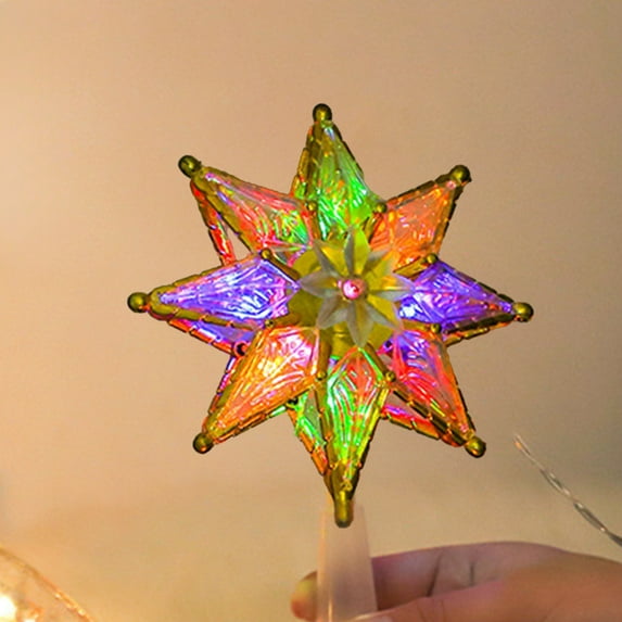 KOYPTL Christmas Tree Octagon Topper Star with Colorfull Light,Star Tree Toppers Ornaments for Holiday Decor Xmas Tree Decoration for Family Gatherings and Parties,Fit for General Size Xmas Tree