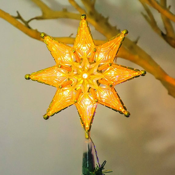 KOYPTL Christmas Tree Octagon Topper Star with Warm Yellow Light,Star Tree Toppers Ornaments for Holiday Decor Xmas Tree Decoration for Family Gatherings and Parties,Fit for General Size Xmas Tree