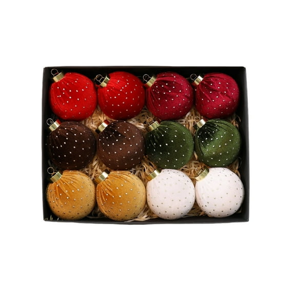 KOYPTL Christmas Tree Ornaments Set Velvet Balls,12pcs Shatterproof Christmas Balls Ornaments for Xmas Tree Decorative Hanging,Vintage Flocked Decoration for Wedding Party Holiday (3.14 inch Green)