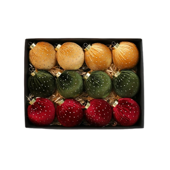 KOYPTL Christmas Tree Ornaments Set Velvet Balls,12pcs Shatterproof Christmas Balls Ornaments for Xmas Tree Decorative Hanging,Vintage Flocked Decoration for Wedding Party Holiday (3.14 inch Red)