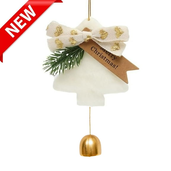KOYPTL Christmas Tree Plush Pendant with Gold Jingle Bell,Red Bownots Hanging Ornament for Christmas Tree Door Fireplace Windows Car Decoration & Xmas Stocking Stuffers Birthday Home Party Gifts