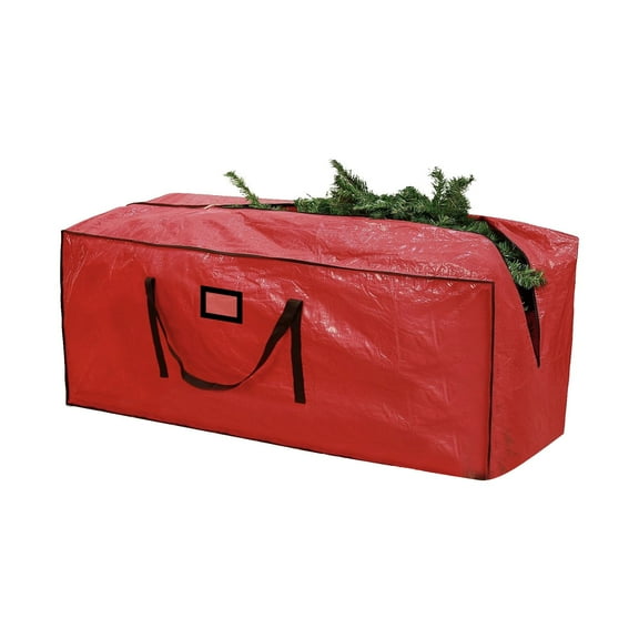 KOYPTL Christmas Tree Storage Bag 4 ft,Plastic Waterproof Christmas Tree Bag,Reinforced Handles & Zippered & Durable,Holiday Decoration Storage Bags with Labeling Card Slot-Red