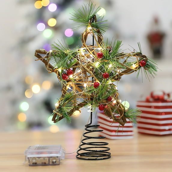 KOYPTL Christmas Tree Topper Star with Decorative Accessories,Wooden Star Tree Toppers Decor for Holiday Decor Xmas Tree Decoration for Family Gatherings and Parties,Fit for General Size Xmas Tree