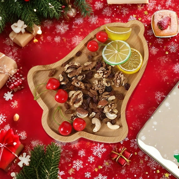 KOYPTL Christmas Wood Serving Platters Bell Shape Wooden Appetizer Tray Serving Tray Food Storage Containers for Christmas Holiday Party Supplies Candy Dish Fruit Nuts Desserts Container